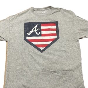 Majestic Gray Atlanta A-Logo Graphic Tee with Red & Navy Accent